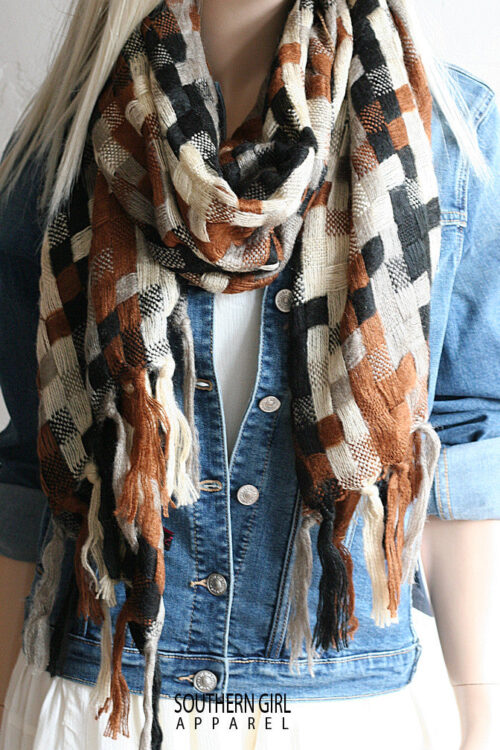 Women's Brown Black & Cream Scarf