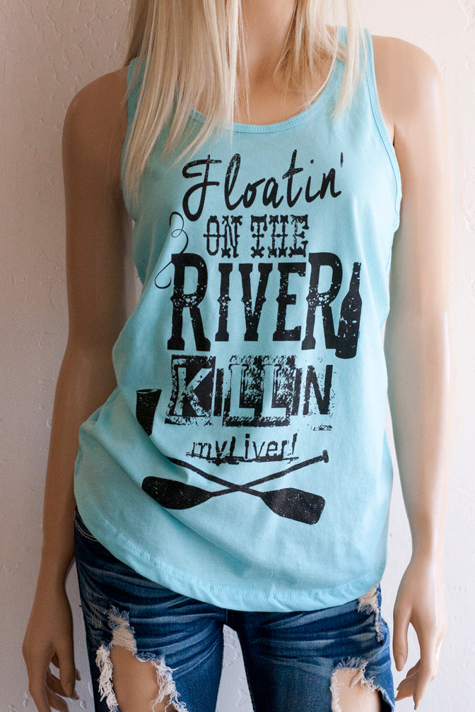Floatin' On the River Killin' My Liver Racerback Tank Top - Image 3