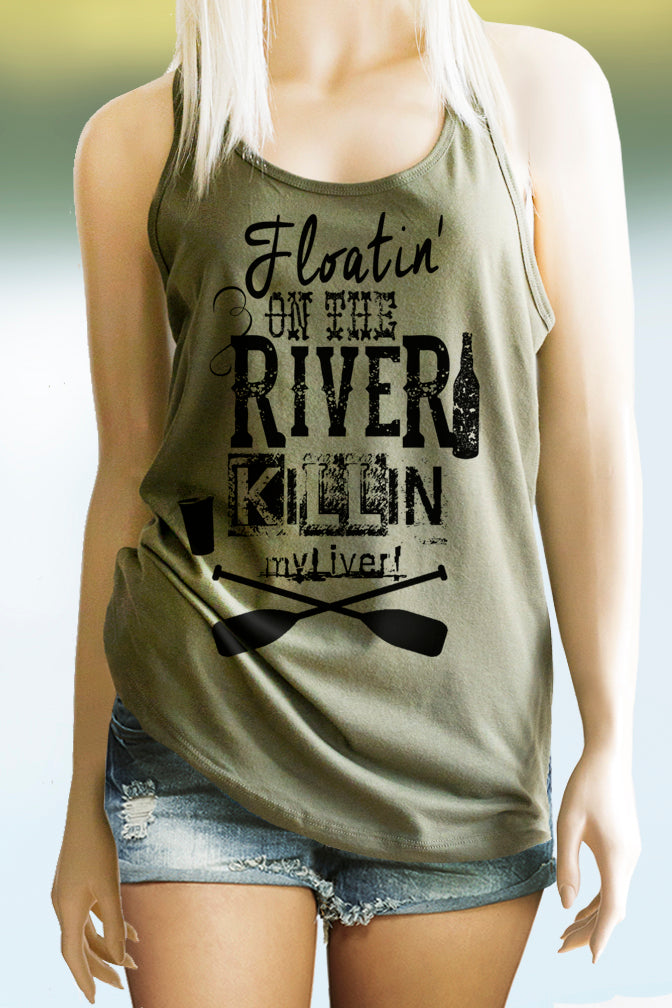 Floatin' On the River Killin' My Liver Racerback Tank Top - Image 5