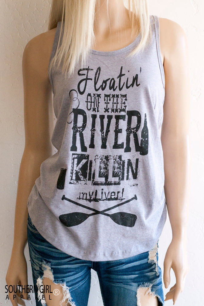 Floatin' On the River Killin' My Liver Racerback Tank Top - Image 6