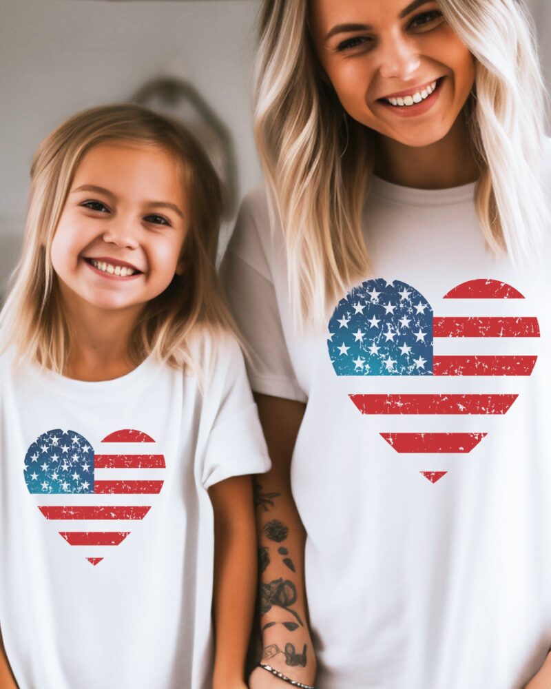 Mommy and Me Heart American Flag Unisex T-Shirt