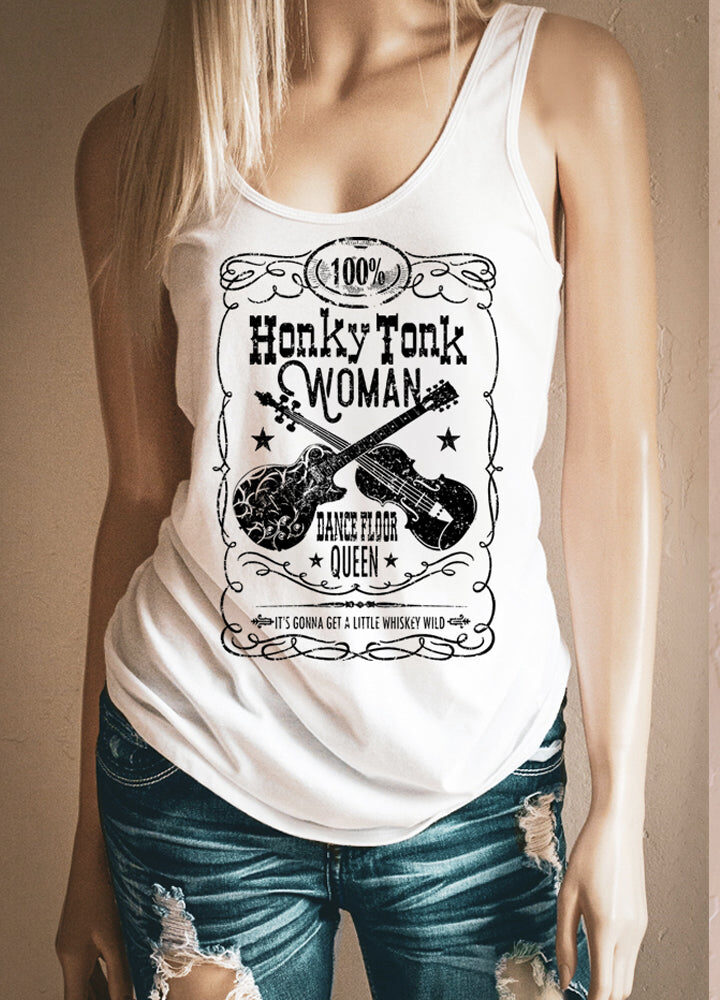 Honky Tonk Woman, Dance floor Queen White Racerback Tank Top -