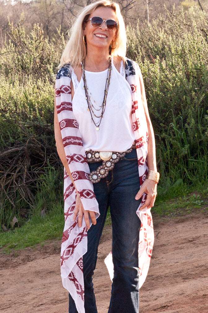 Indian Print American Flag Boho Kimono - Image 2