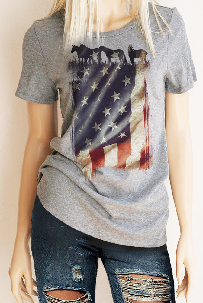 American Flag with Horses Unisex T-Shirt