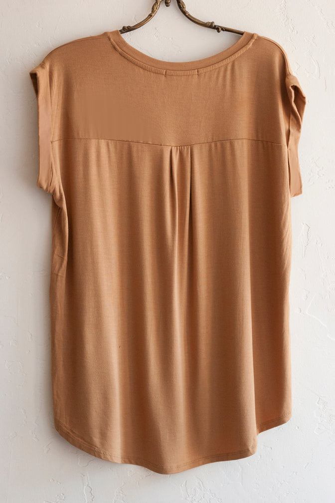 Women's Medium Brown Cap Short Sleeve Top - Image 5