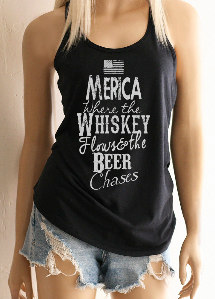 Merica Where the the Whiskey Flows Racerback Tank Top