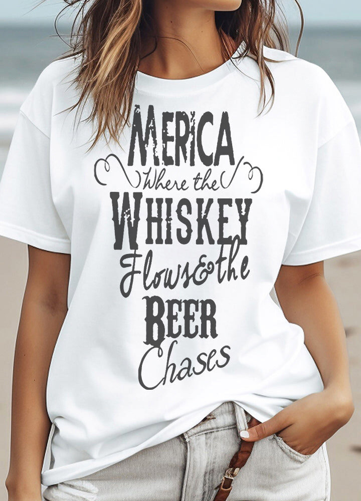 Merica Where the Whiskey Flows Unisex T-Shirt
