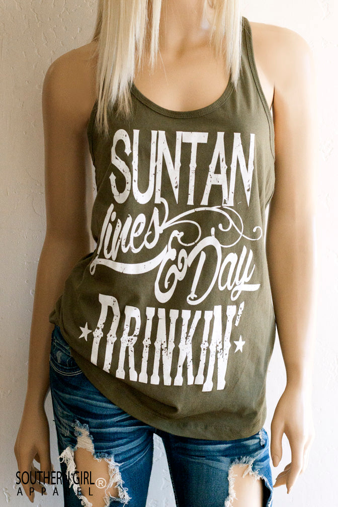 Suntan Lines and Day Drinkin' Racerback Tank Top - Image 6