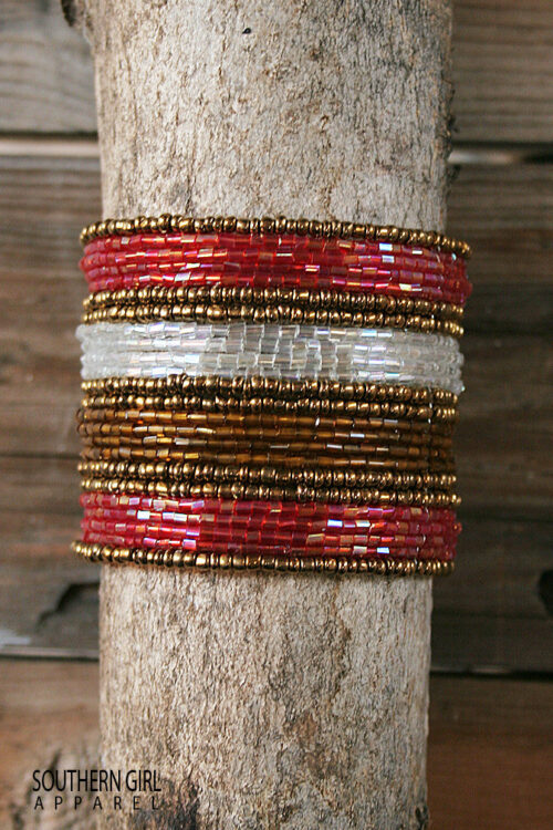 Reddish White Brass and Gold colored Wide Beaded Flex Bracelet