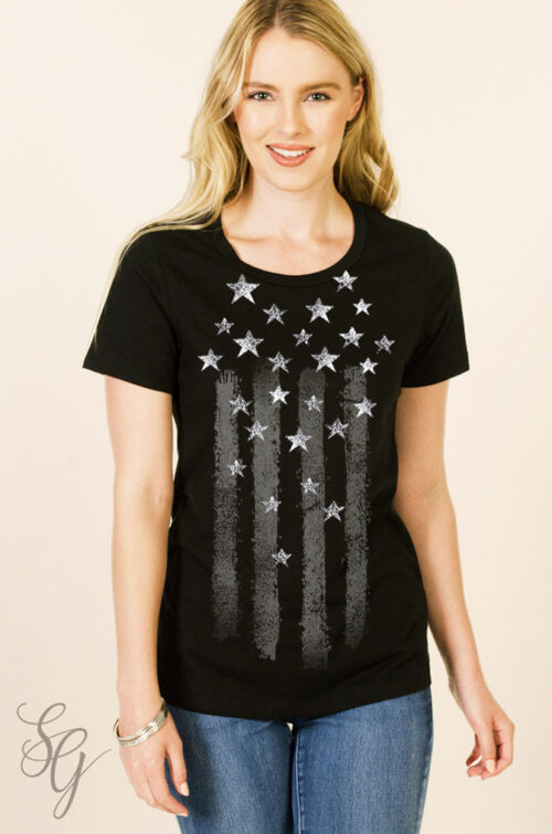 White Stars & Stripes Women's Free Spirit Black T Shirt