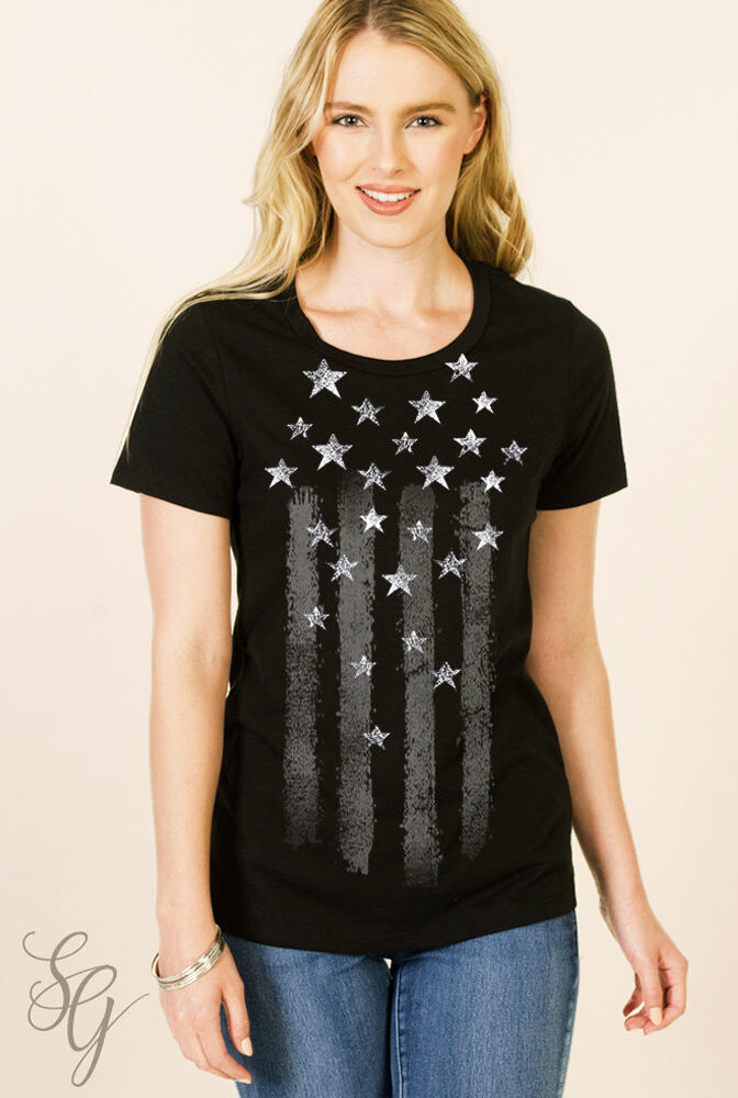 White Stars & Stripes Women's Free Spirit Black T Shirt