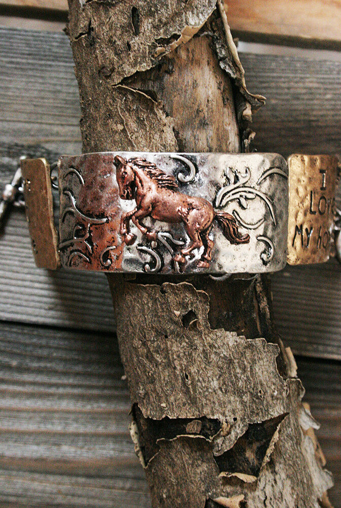 Country Girl Cowgirl Born To Ride Metal Bracelet