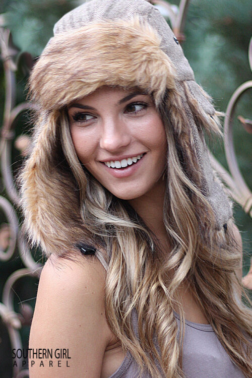Women's Faux Fur & Herringbone Fabric Trapper Hat