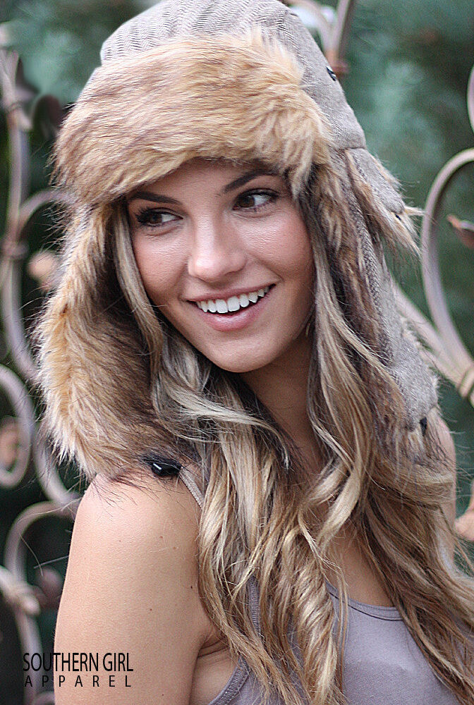 Women's Faux Fur & Herringbone Fabric Trapper Hat