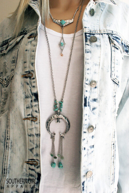 Silver & Turquoise-colored Multi-Strand Necklace