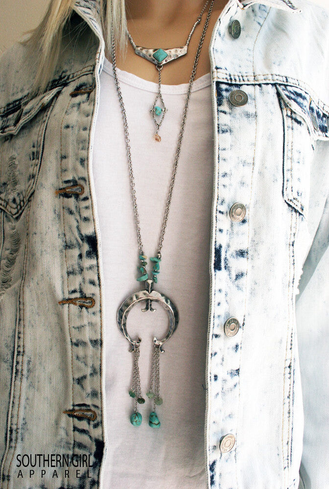 Silver & Turquoise-colored Multi-Strand Necklace