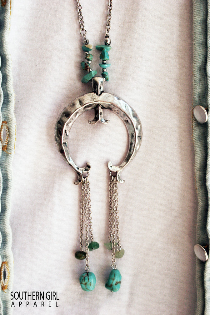 Silver & Turquoise-colored Multi-Strand Necklace - Image 2