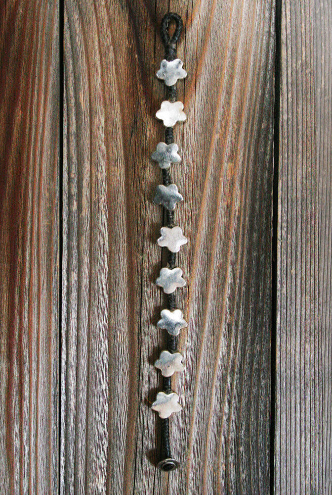 Waxed Linen Cord and Flower Shaped Metal Alloy Single Strand Bracelet