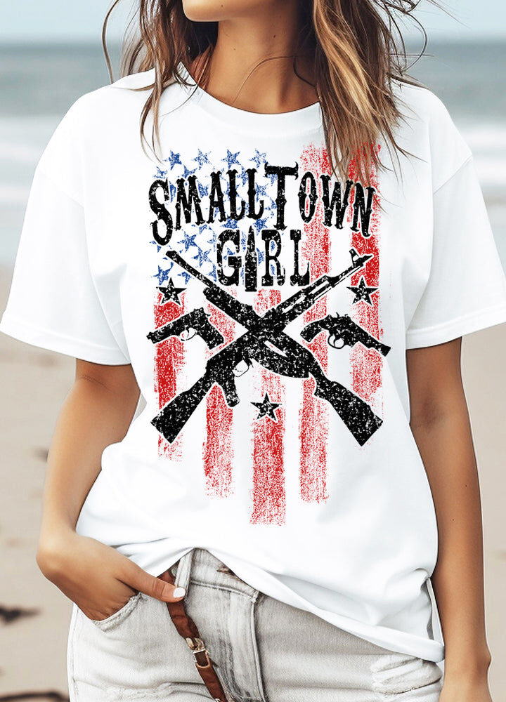 Small Town Girl American Flag with Guns Unisex T-Shirt