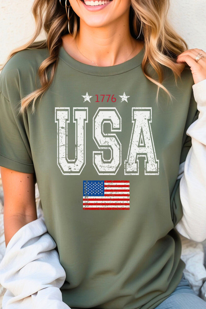 USA with American Flag Unisex T-Shirt - Image 3
