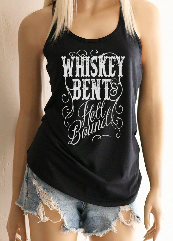 "Whiskey Bent Hell Bound" Bachelorette Party Friends Black Racerback Tank Top
