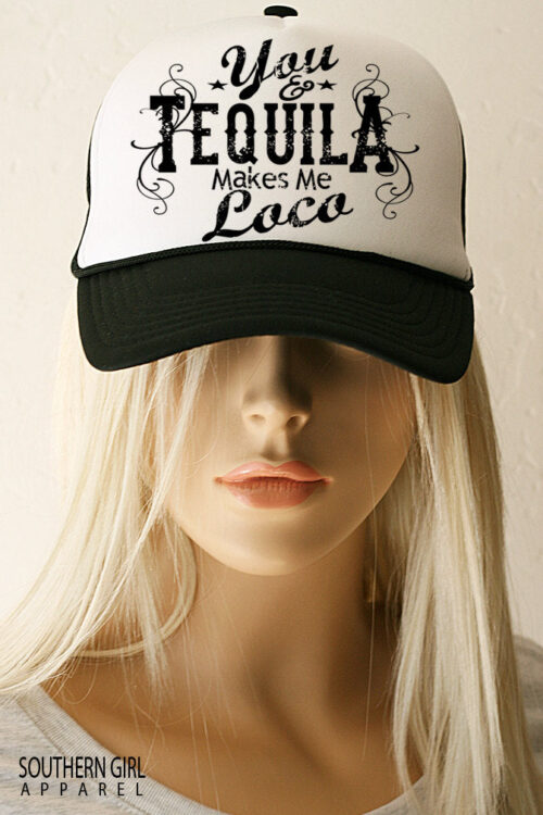 Tequila Hats. Drinking Trucker Hats. Gifts for Her. Women's Trucker Hats. Day Drinking Hats. Tequila Makes Me Loco Trucker Hat.