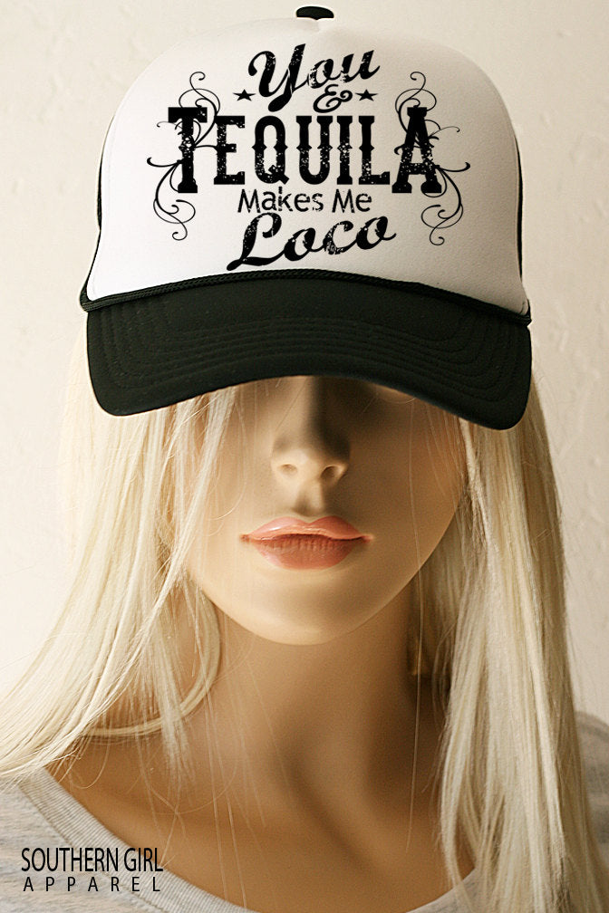 Tequila Hats. Drinking Trucker Hats. Gifts for Her. Women's Trucker Hats. Day Drinking Hats. Tequila Makes Me Loco Trucker Hat.